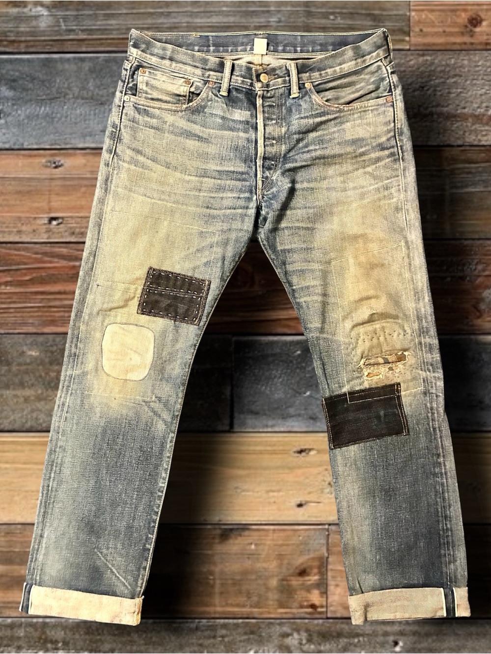 DOUBLE RL RALPH LAUREN RRL DISTRESSED/ REPAIRED SELVEDGE JEANS- 34x32